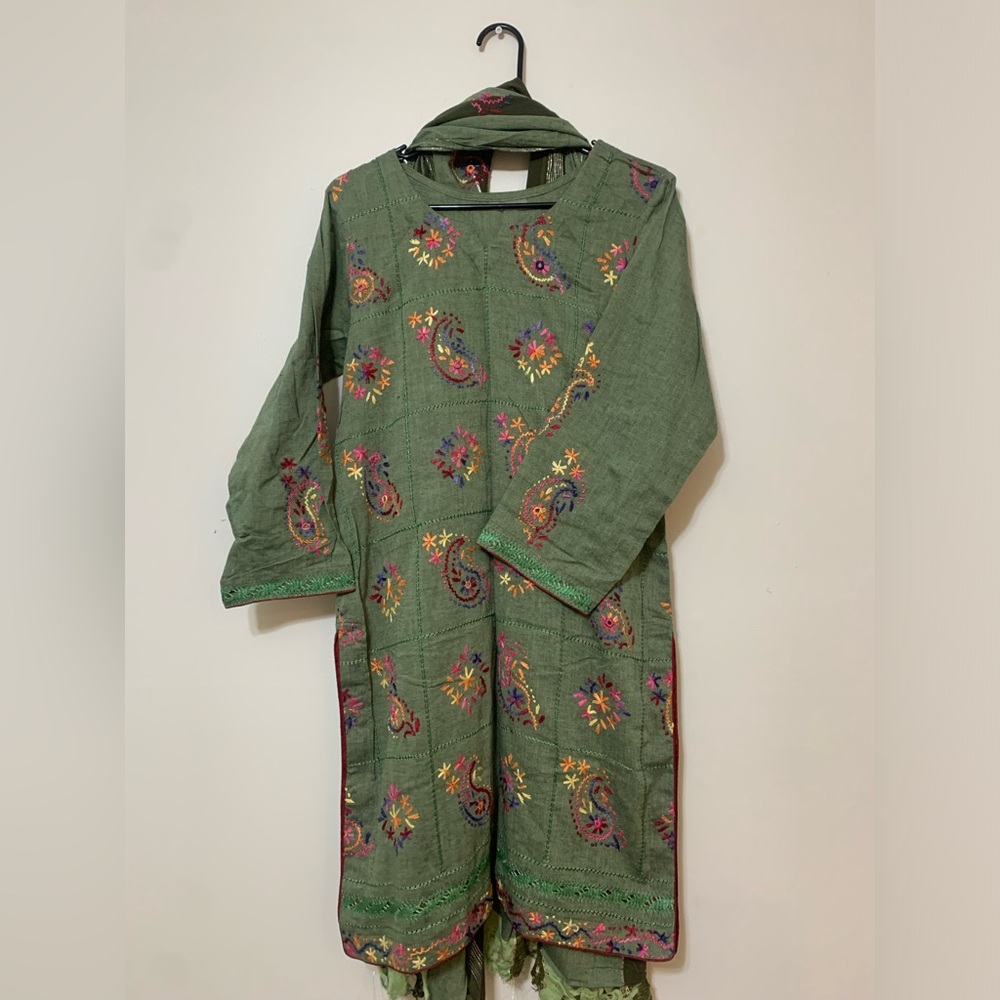 Green Embroidered Kurta Set